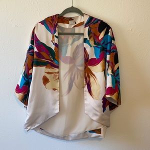 Bright floral satin kimono jacket